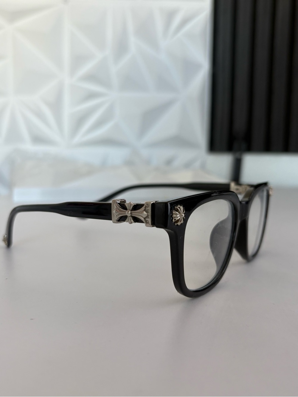 Chrome Hearts Black Thick Frame Sunglasses with Silver Cross Accents - Picture 3 of 5